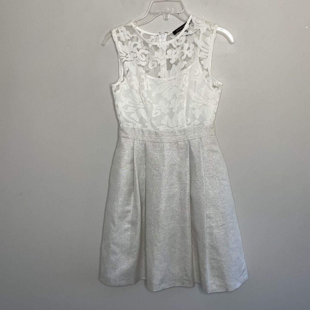 CYNTHIA STEFFE Womens Sleeveless Embroidered Sheer Dress Sz 2 White Metallic